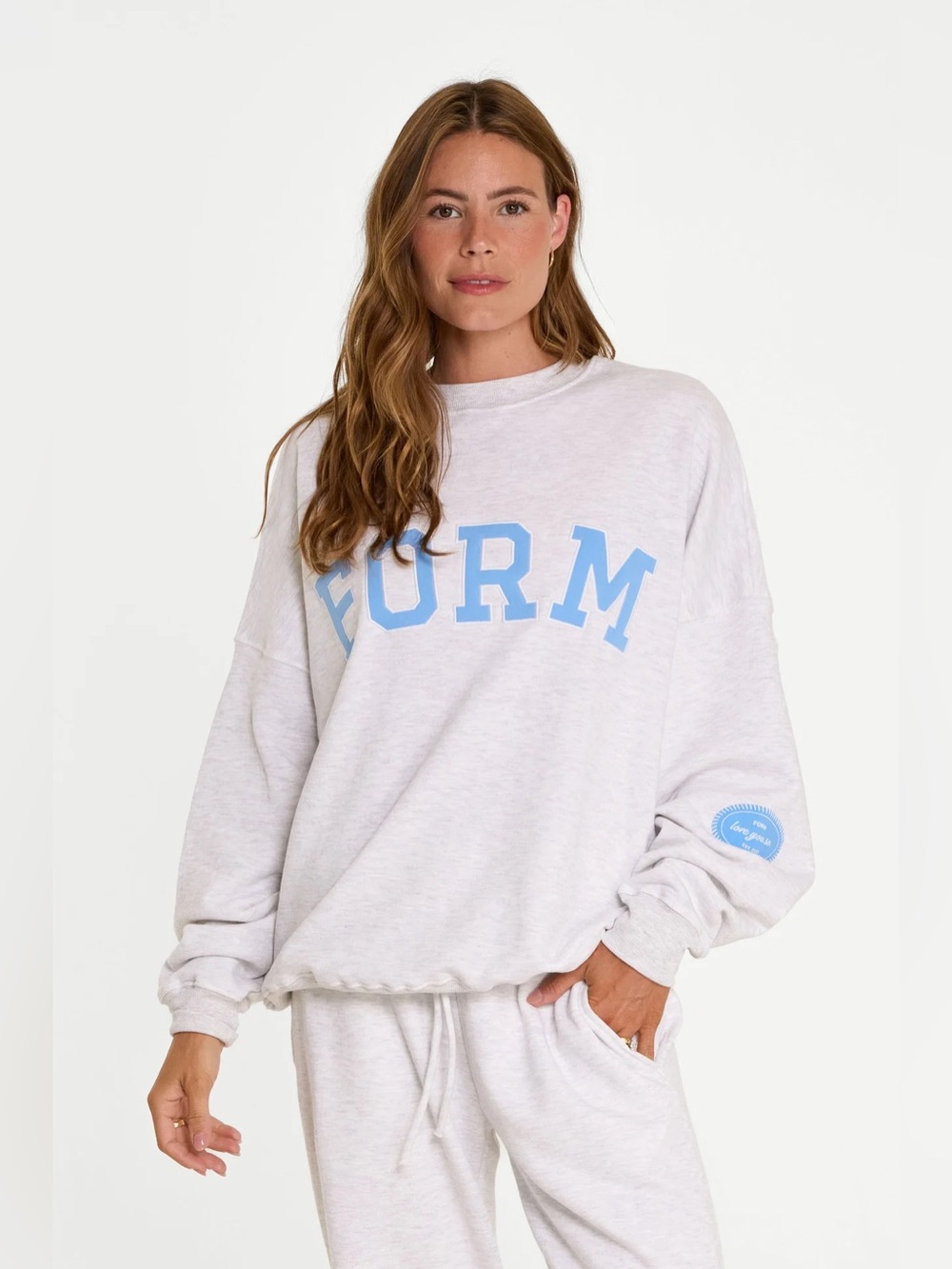 Shop FORM uniFORM Crewneck — Heather Grey/Baby Blue